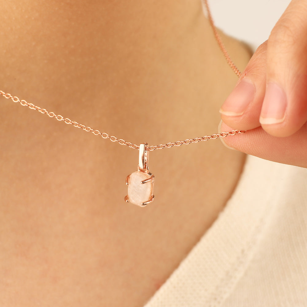 Raw Moonstone Pave Link Pendant Necklace - 18k Rose Gold Over Sterling Silver