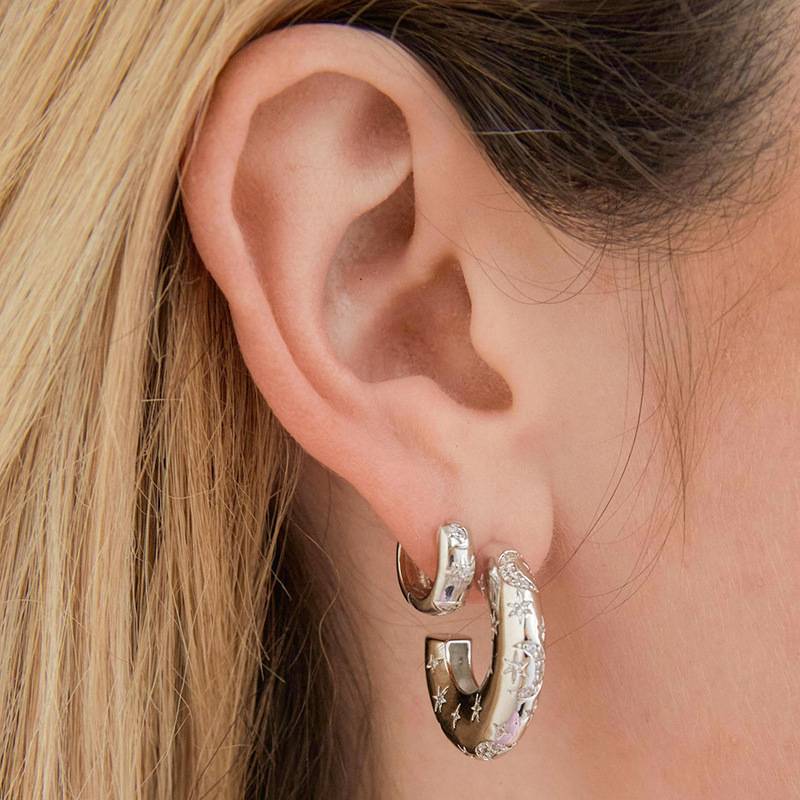 Moon and Stars Dome Hoops - Silver