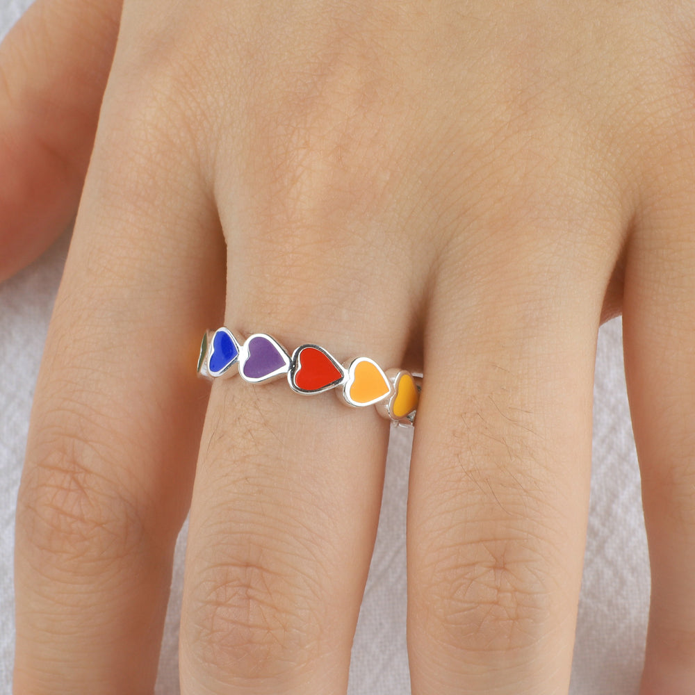 Rainbow Heart Band Ring - Rainbow / 6