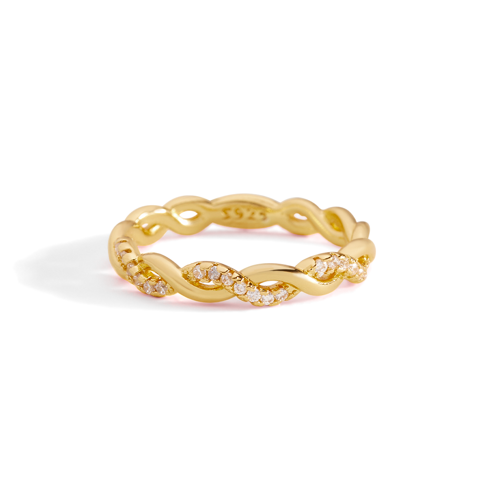 Dainty Pave Twist Stacking Ring - 18k Gold Over Sterling Silver / 5