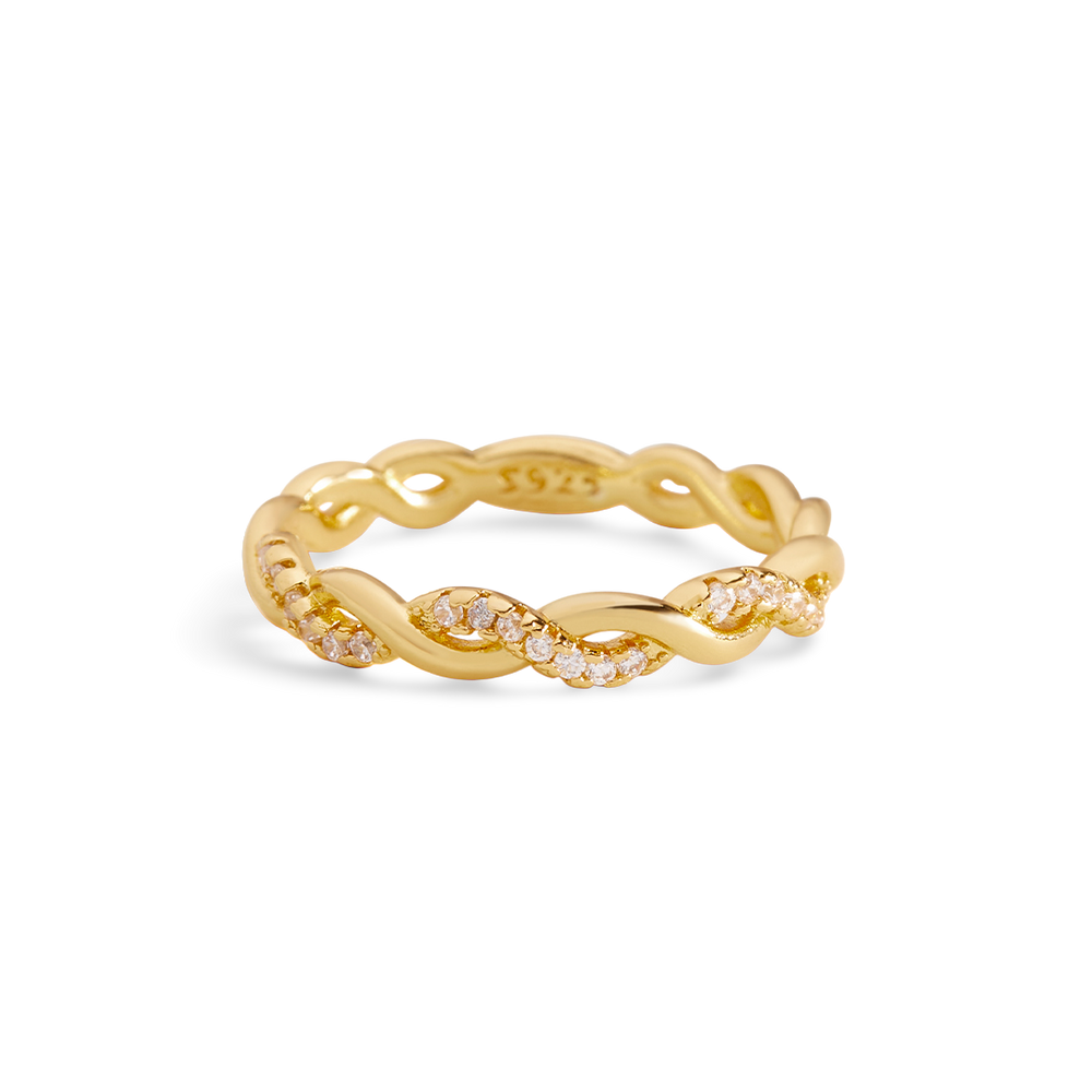 Dainty Pave Twist Stacking Ring - 18k Gold Over Sterling Silver / 5