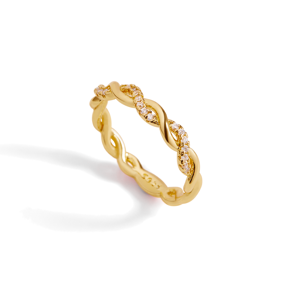 Dainty Pave Twist Stacking Ring - 18k Gold Over Sterling Silver / 5