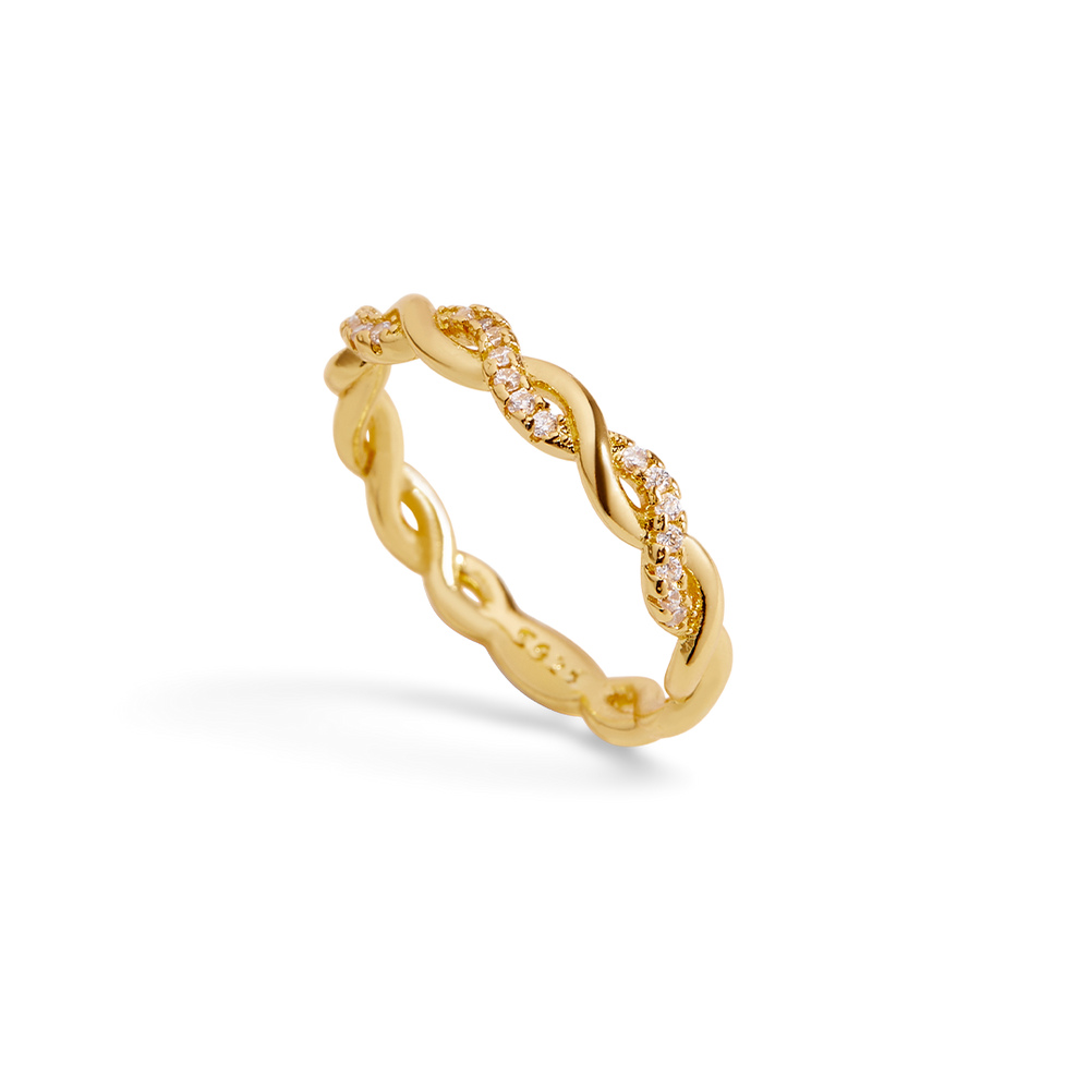 Dainty Pave Twist Stacking Ring - 18k Gold Over Sterling Silver / 5