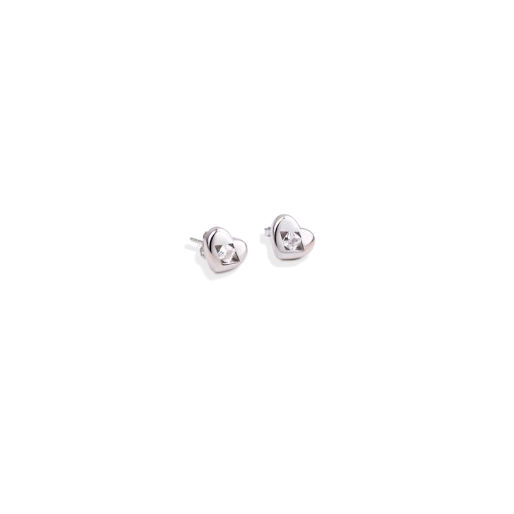 Diamond Heart Stud Earrings - 925 Sterling Silver