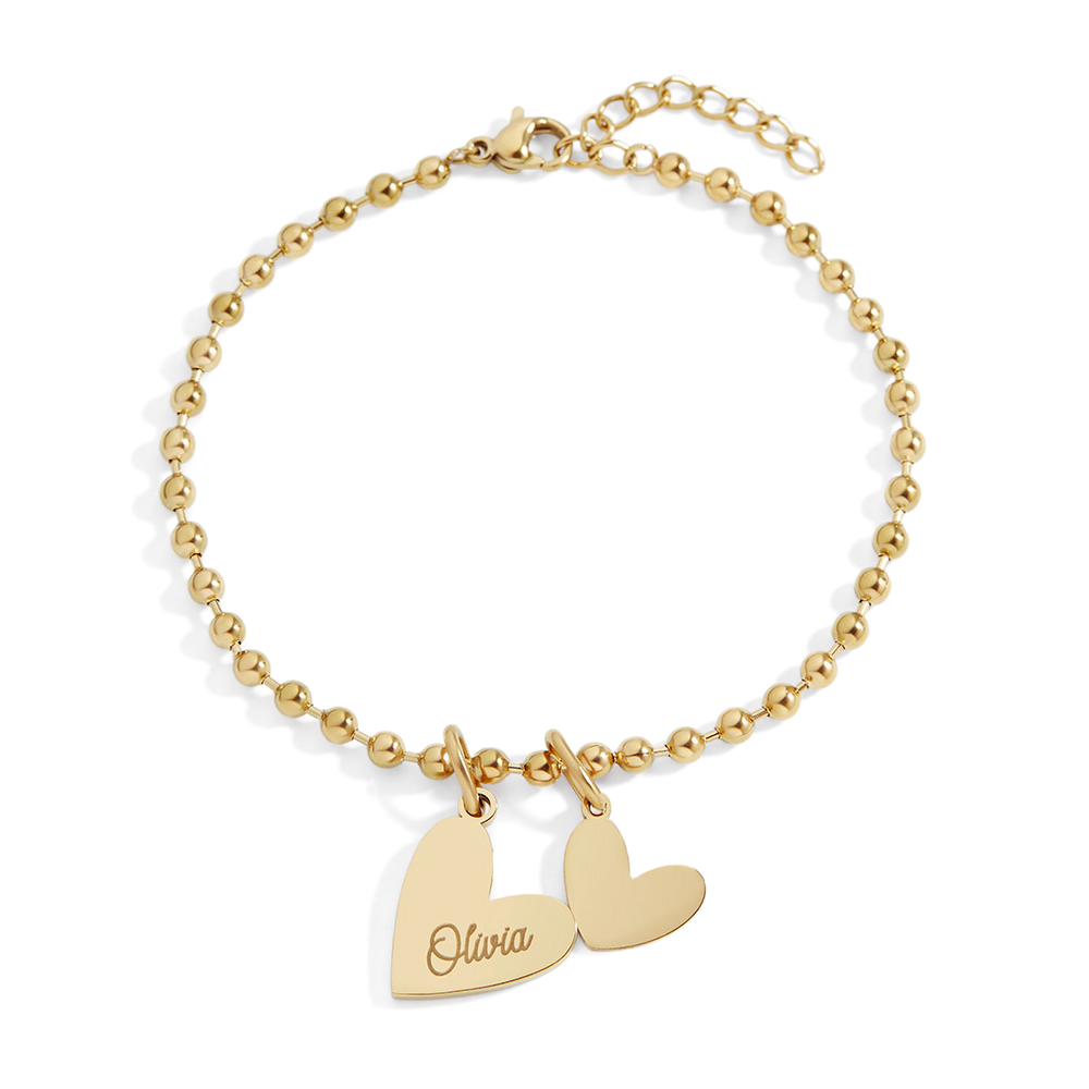 Personalized Beaded Double Heart Charm Bracelet - 1