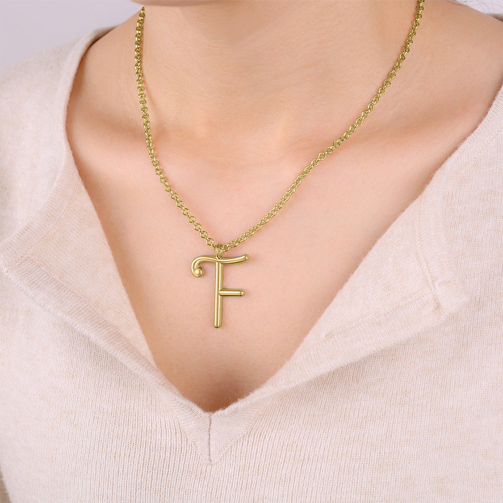 Flow Script Initial Necklace - 18k Gold Plated / A