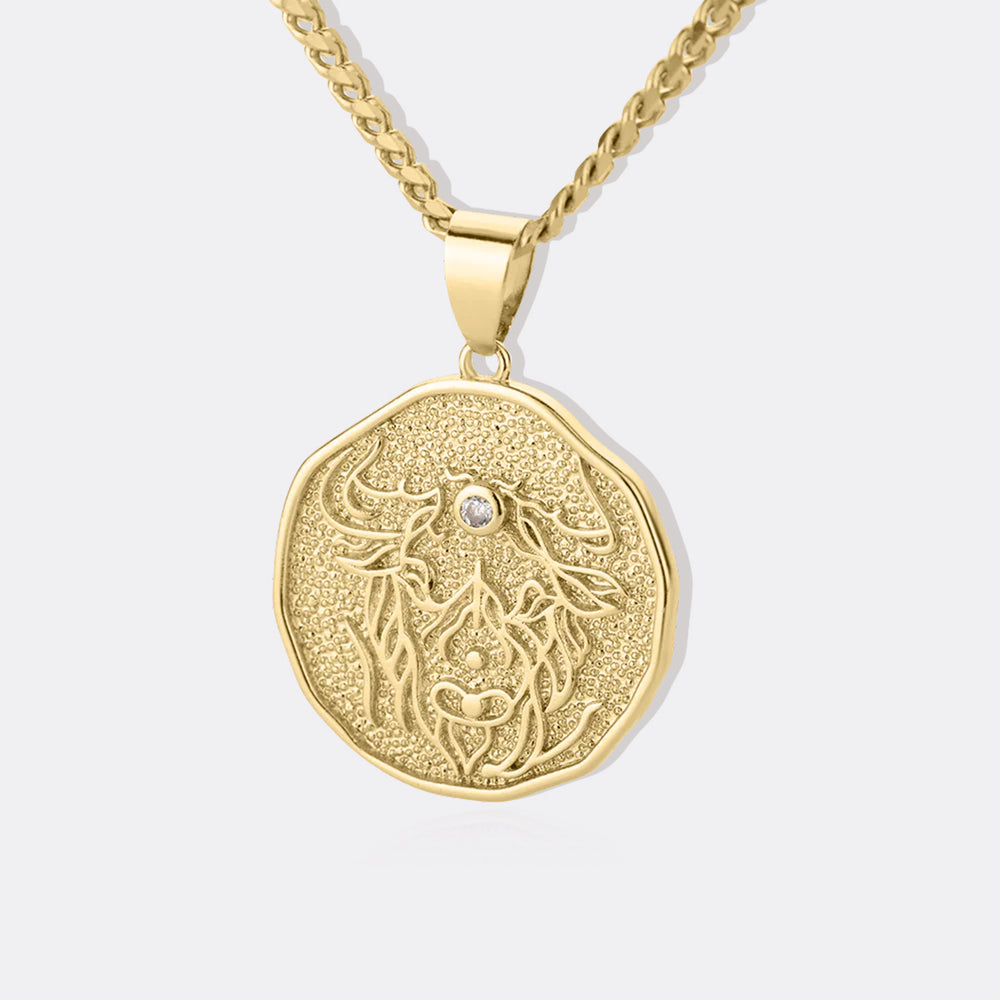 Astrological Sign Coin Pendant Necklace - Taurus