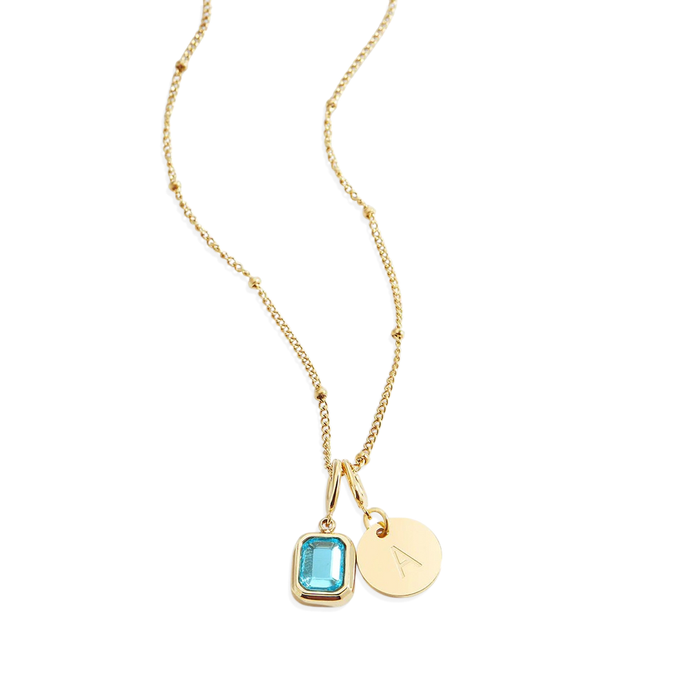 Baguette Birthstone & Initial Necklace - Gold / December Topaz