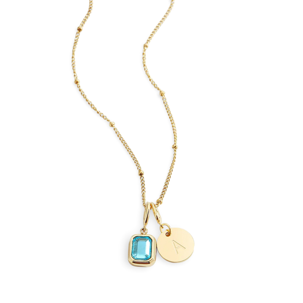 Baguette Birthstone & Initial Necklace - Gold / December Topaz