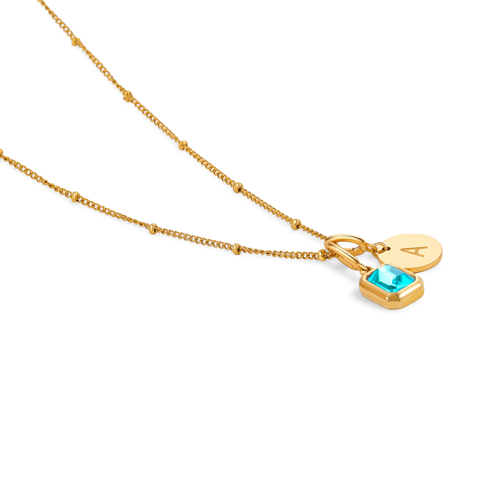 Baguette Birthstone & Initial Necklace - Gold / December Topaz