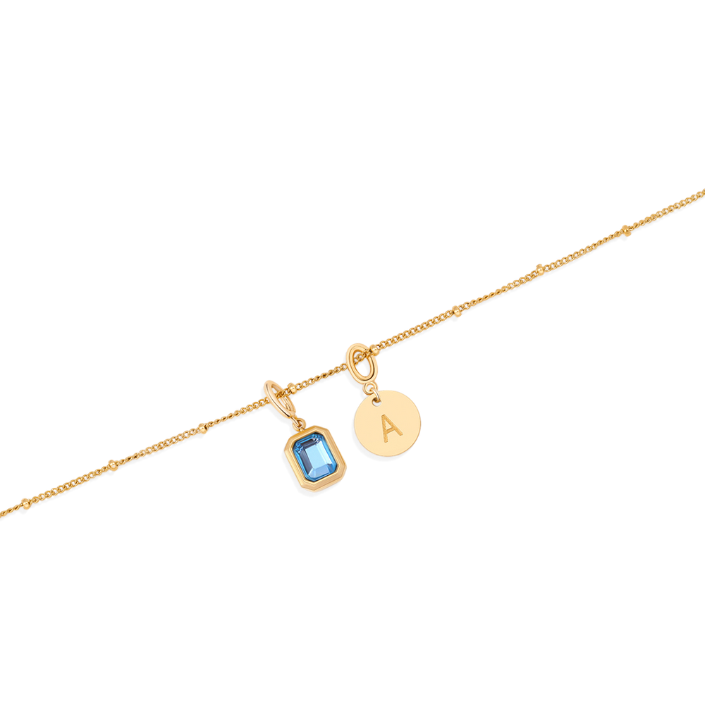 Baguette Birthstone & Initial Necklace - Gold / December Topaz