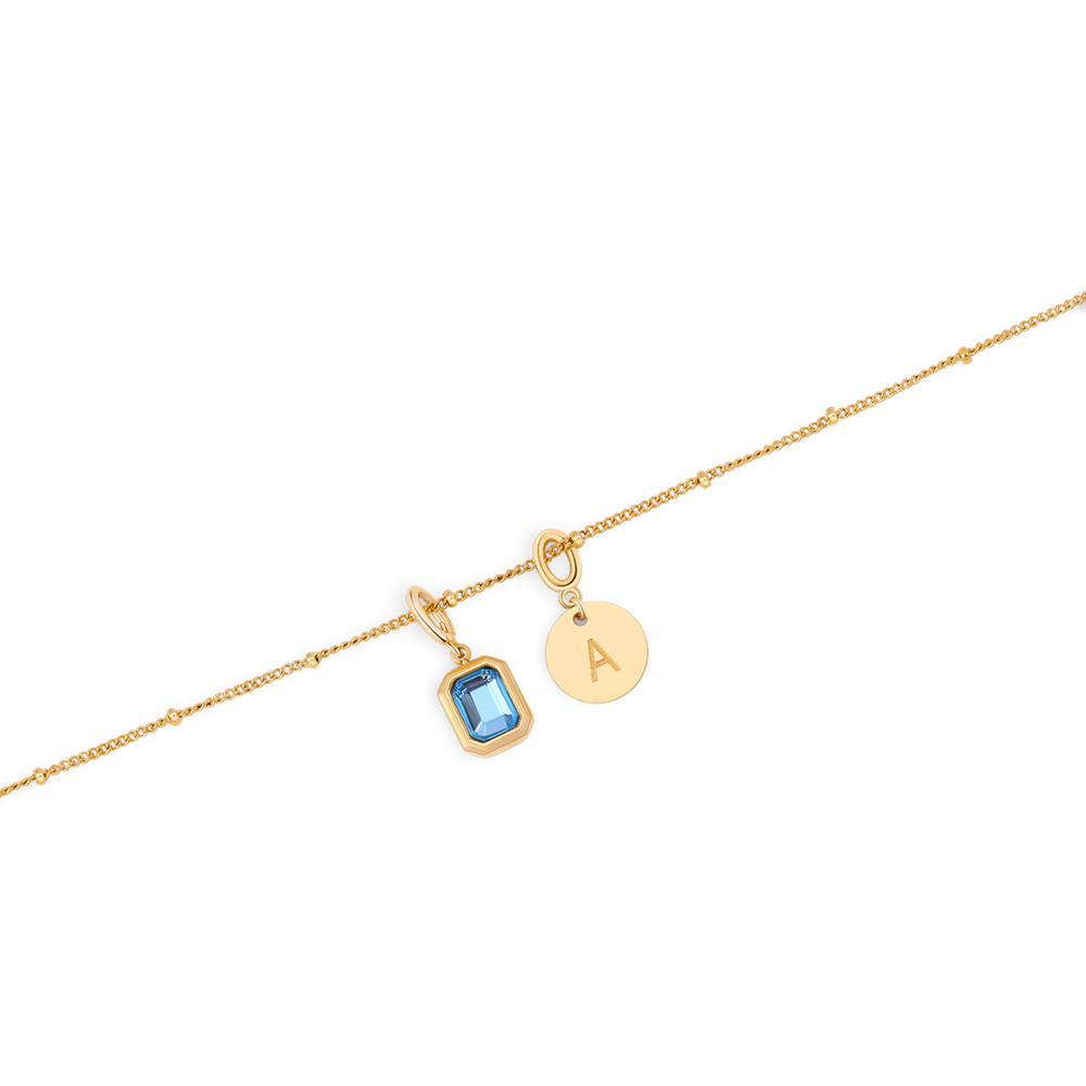 Baguette Birthstone & Initial Necklace - Gold / December Topaz