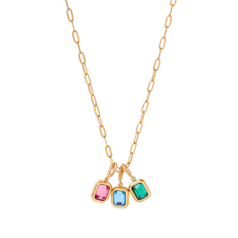 Baguette Birthstone Charm Necklace - 1 / 16"