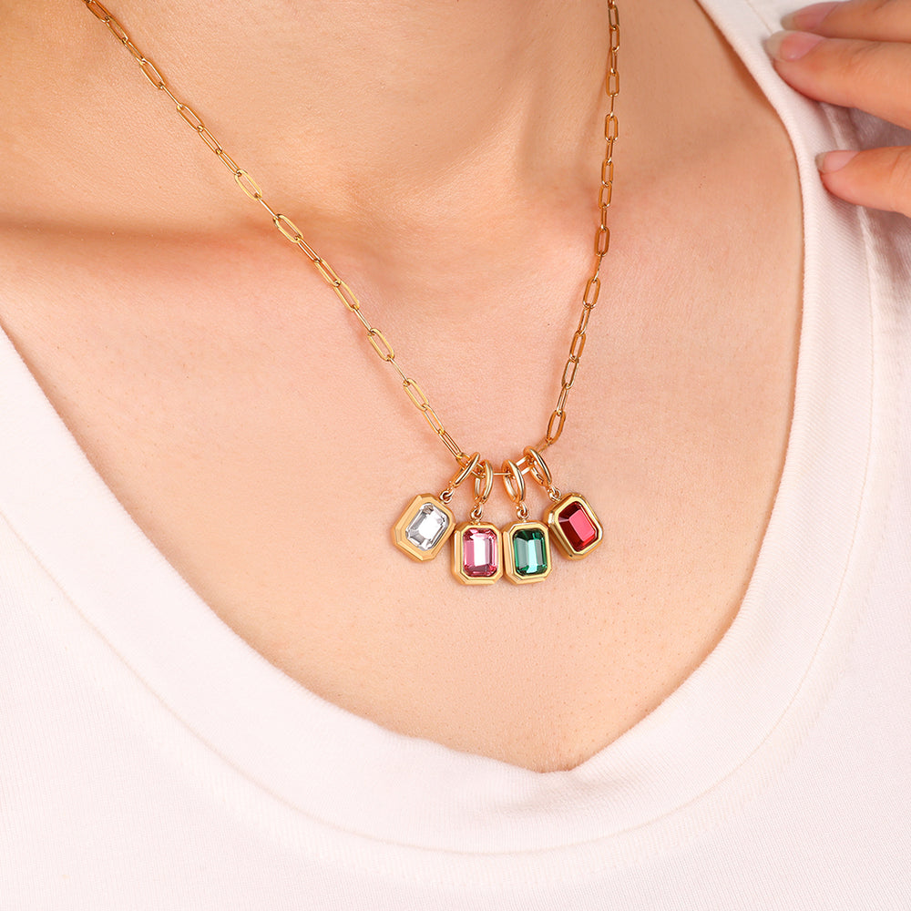 Baguette Birthstone Charm Necklace - 4 / 16"