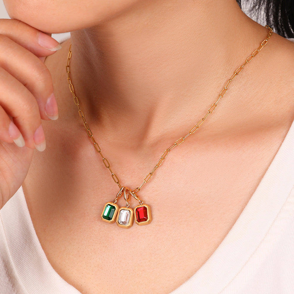 Baguette Birthstone Charm Necklace - 3 / 16"