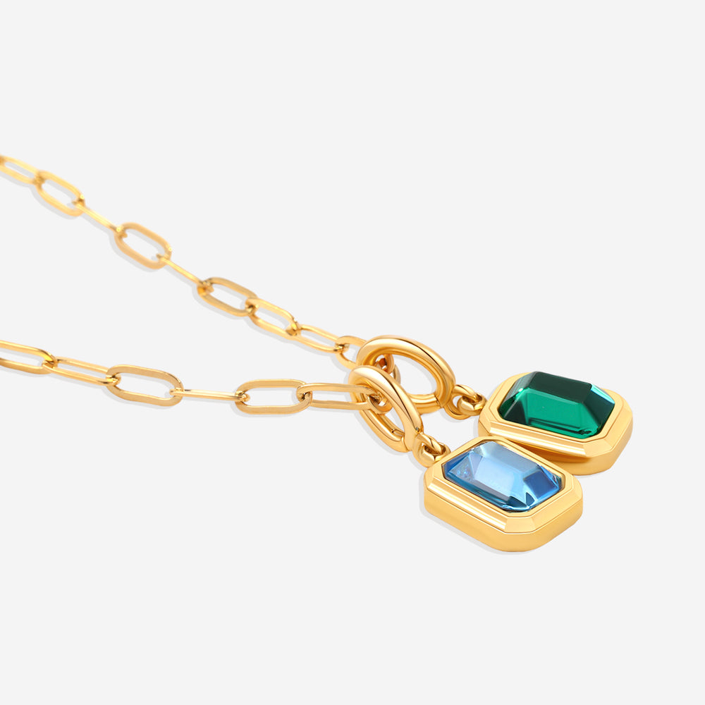 Baguette Birthstone Charm Necklace - 2 / 16"