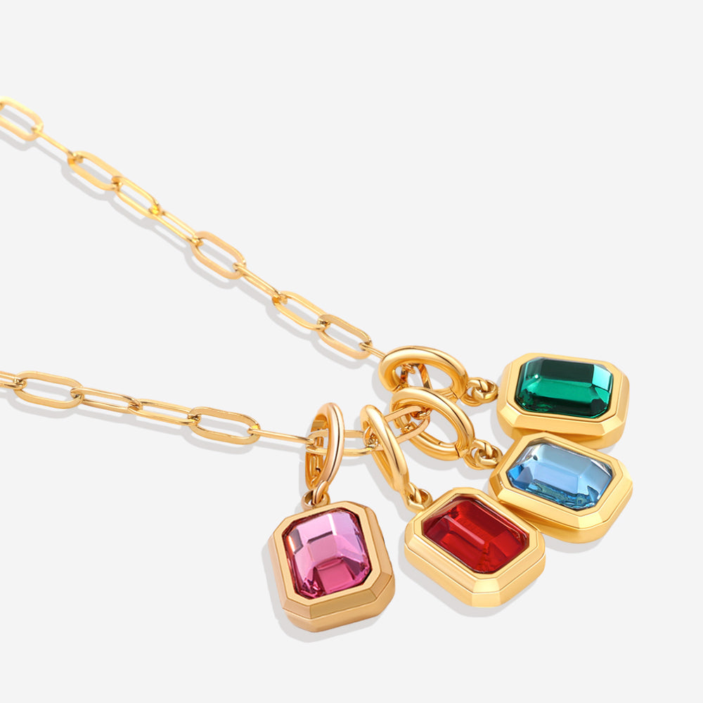 Baguette Birthstone Charm Necklace - 4 / 16"