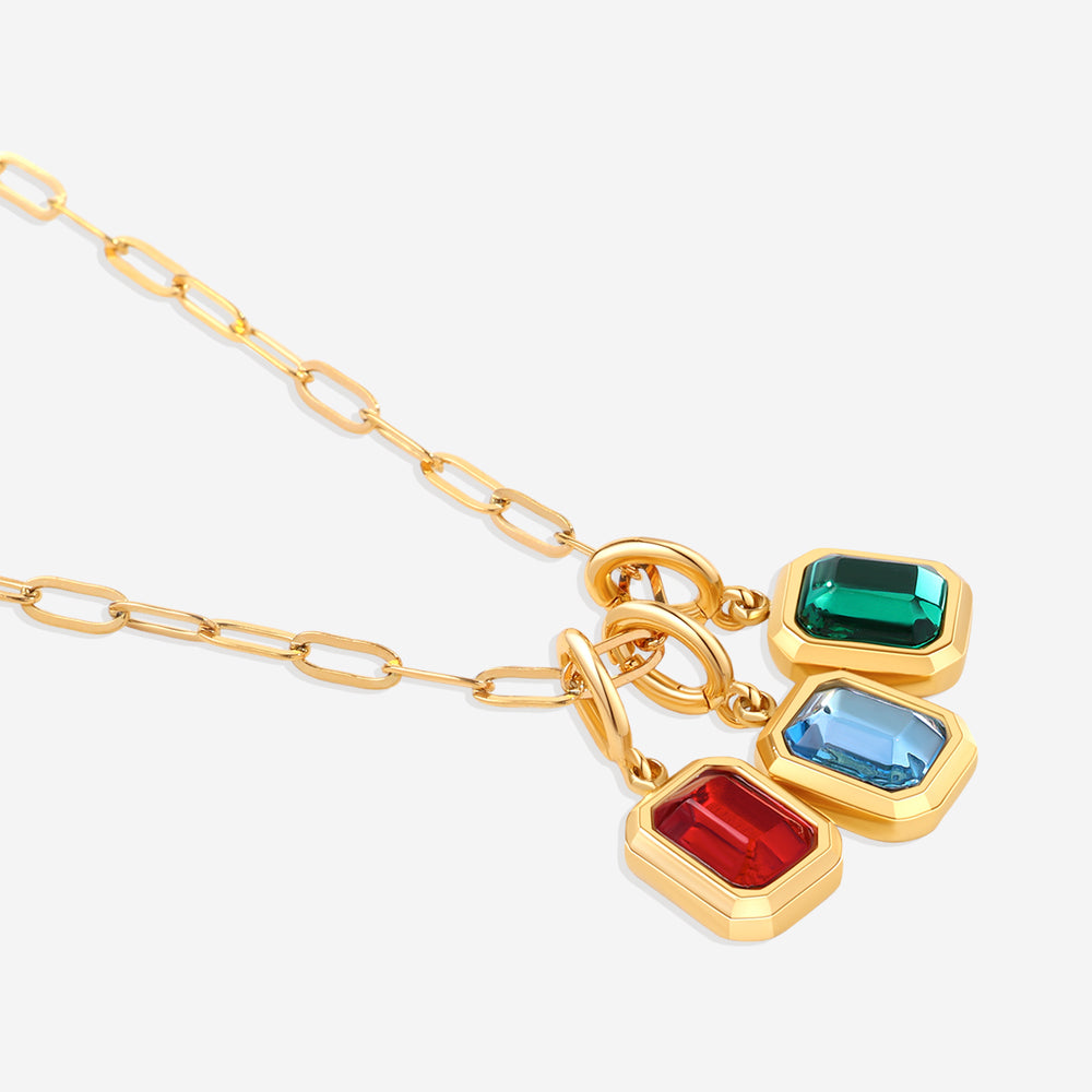 Baguette Birthstone Charm Necklace - 3 / 16"