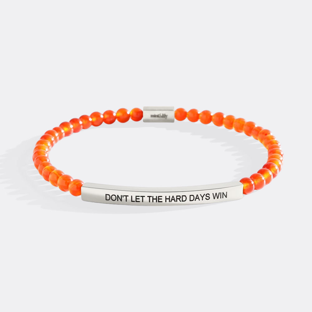 Don't Let The Hard Days Win Beaded Inspire Bracelet - Silver Plate with  Carnelian Beads / 7" / Personalized