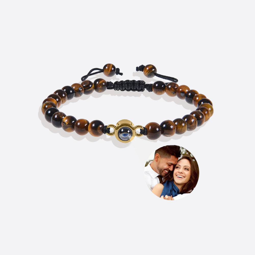 Beaded Photo Bracelet - Tiger's Eye / Gold