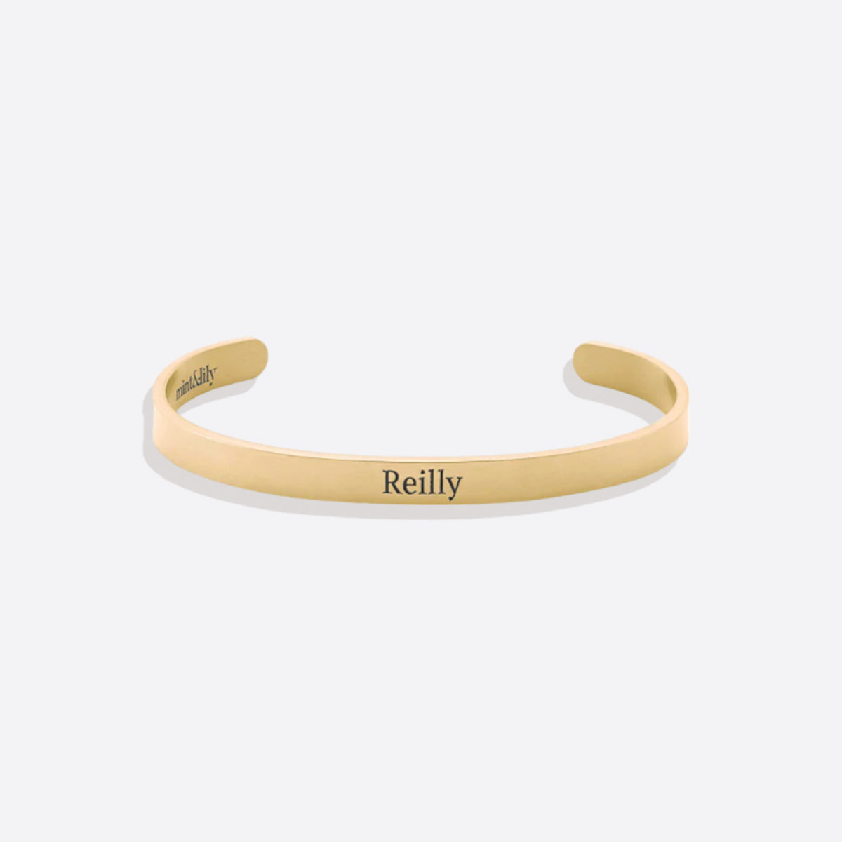 Personalized engraved gold cuff bracelets with custom text — Mint & Lily