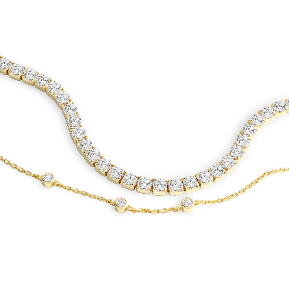 Bezel Set Bracelet and Tennis Bracelet Bundle - Gold / 7