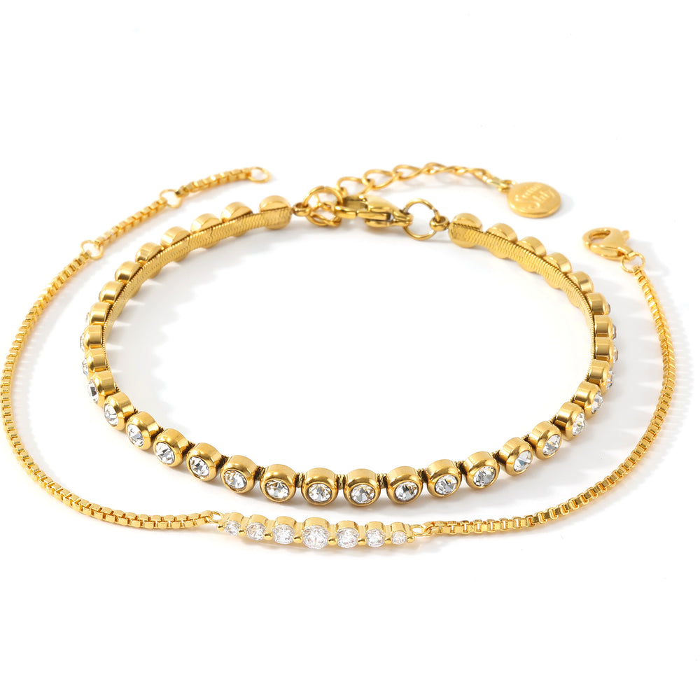 Bezel Tennis & Classic Arc Bracelet Stack - Gold