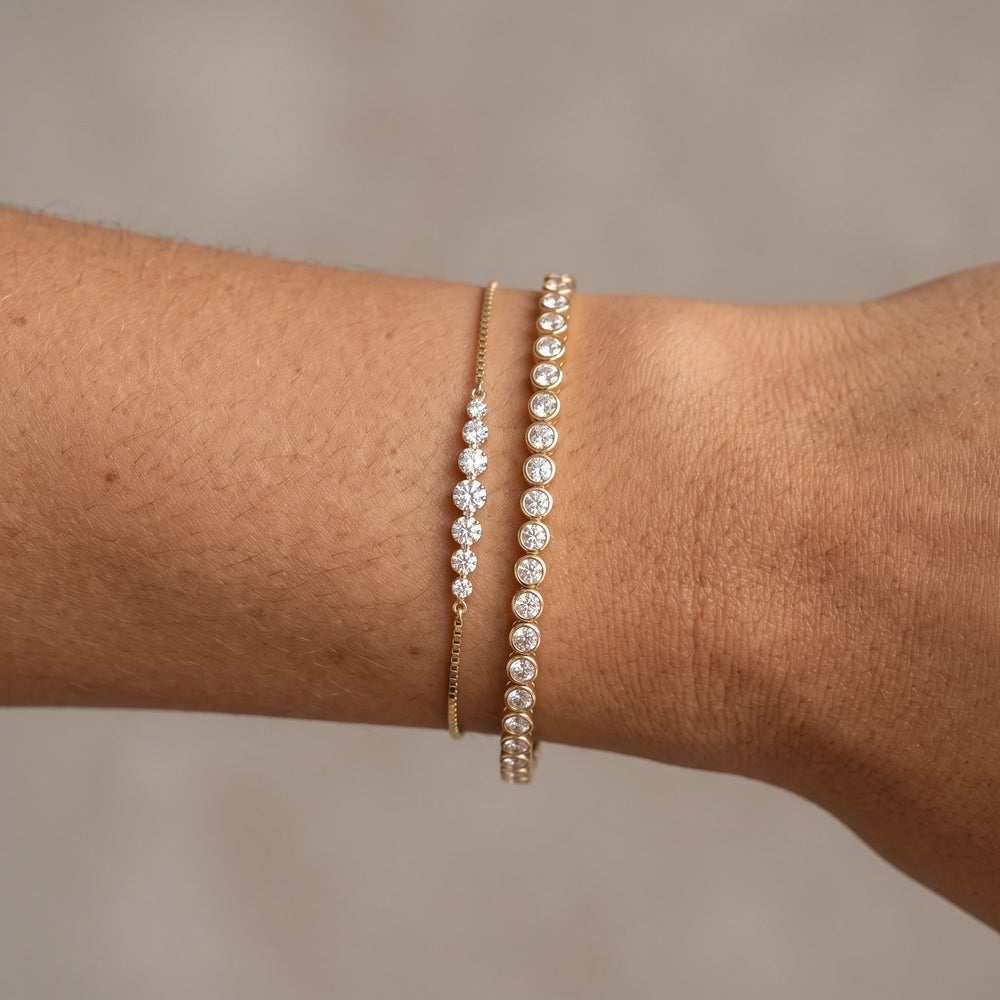 Bezel Tennis & Classic Arc Bracelet Stack - Gold