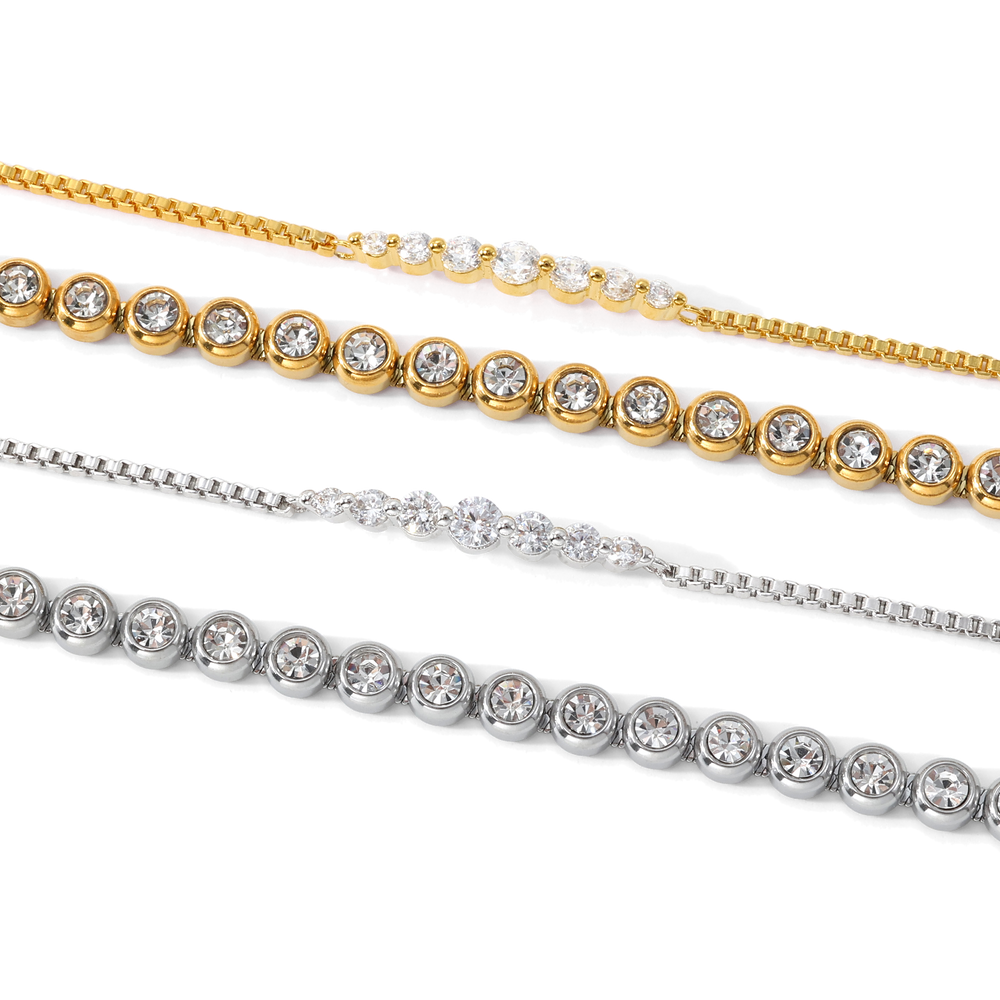 Bezel Tennis & Classic Arc Bracelet Stack - 18k Gold Plated