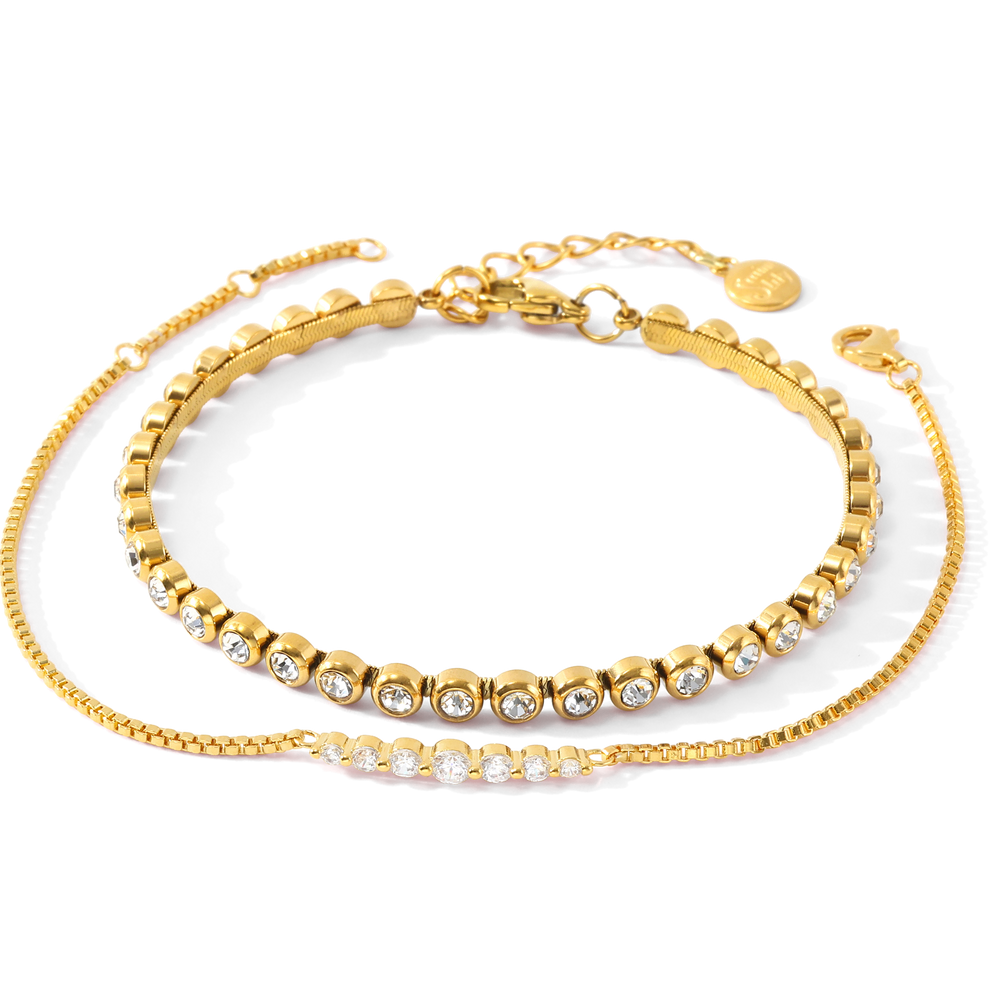 Bezel Tennis & Classic Arc Bracelet Stack - 18k Gold Plated
