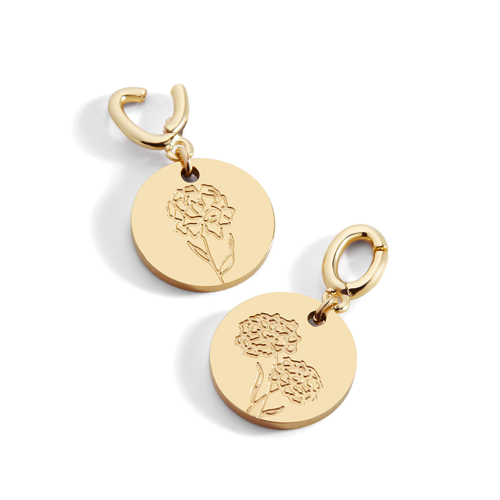 Engraved Birth Flower Disc Charm - January Carnation / Charm Only