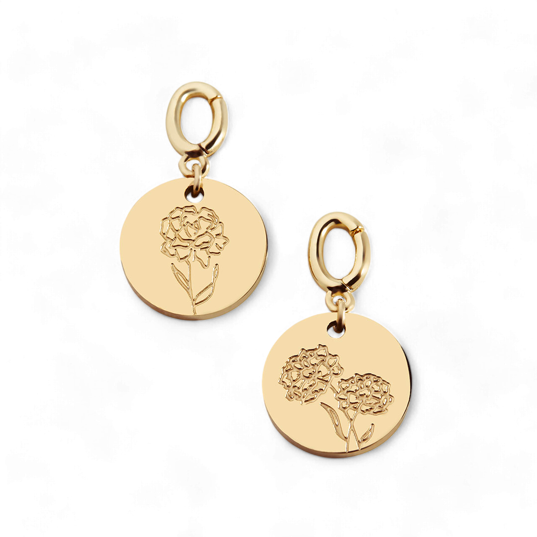 Engraved Birth Flower Disc Charm Mint Lily Engraved birth flower disc charm mint lily