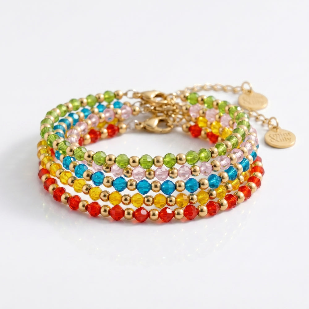 Birthstone and Gold Bead Bracelet - October Pink Tourmaline