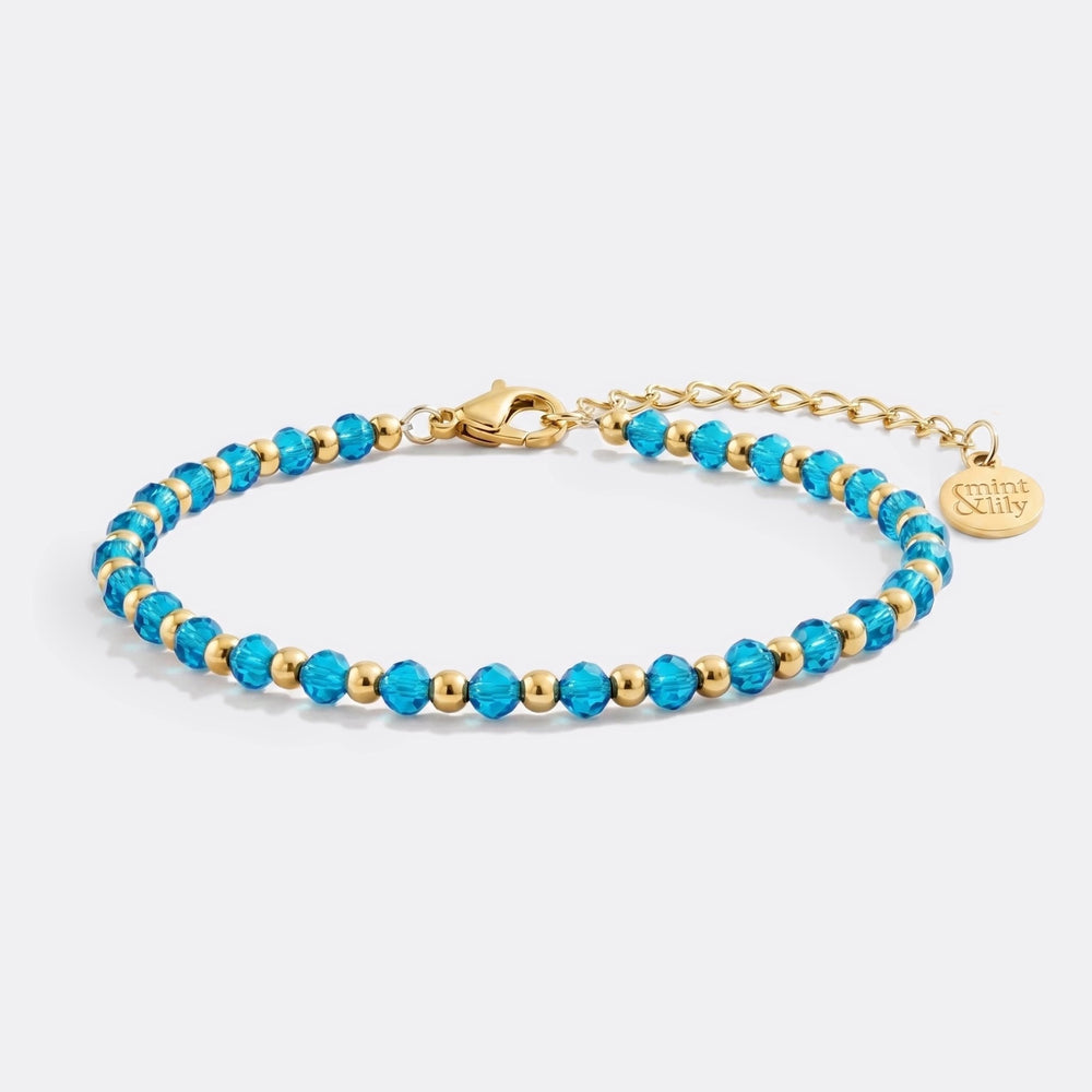 Birthstone and Gold Bead Bracelet - December Blue Topaz