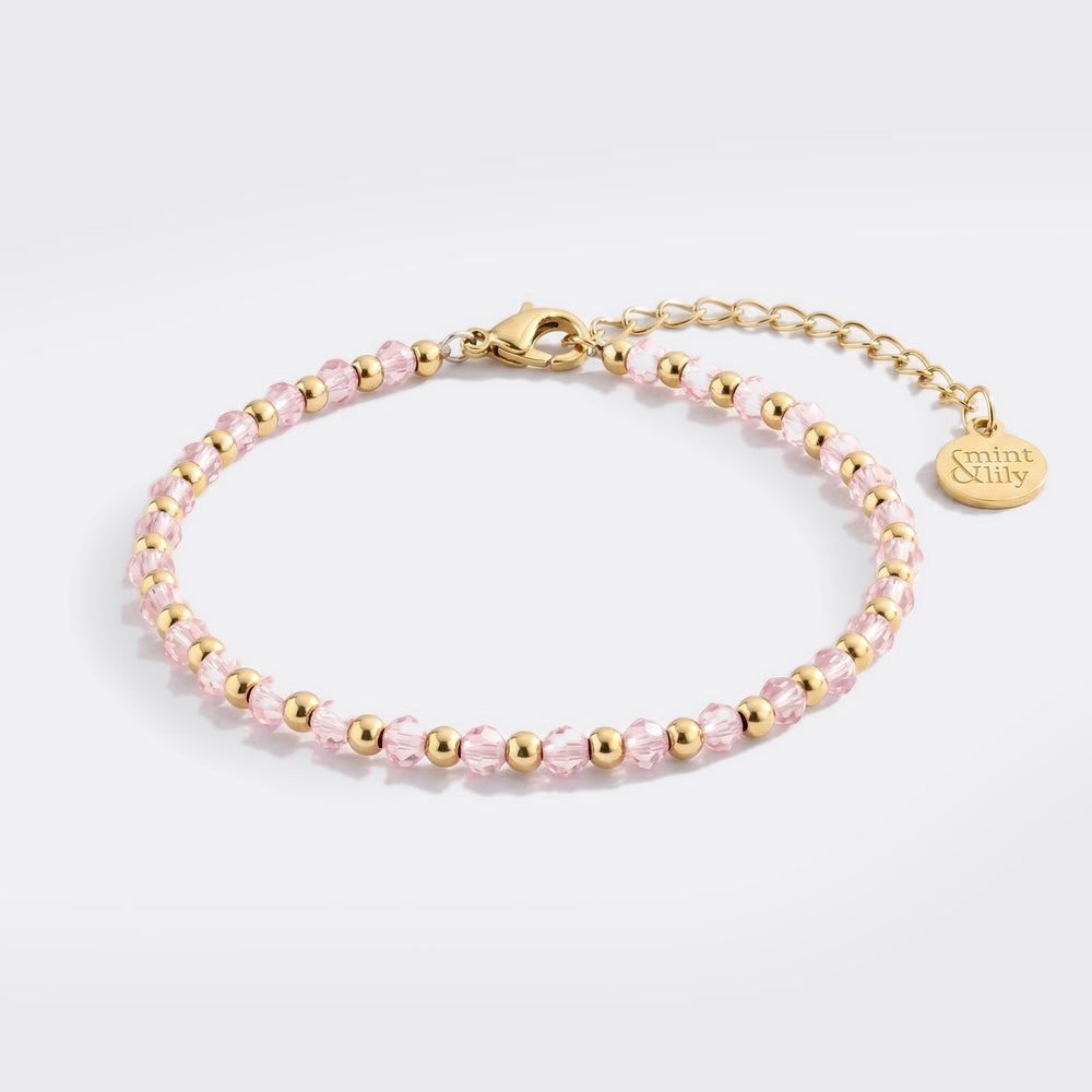 Birthstone and Gold Bead Bracelet - October Pink Tourmaline