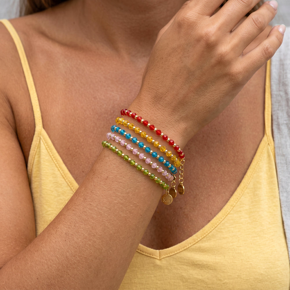 Birthstone and Gold Bead Bracelet - October Pink Tourmaline