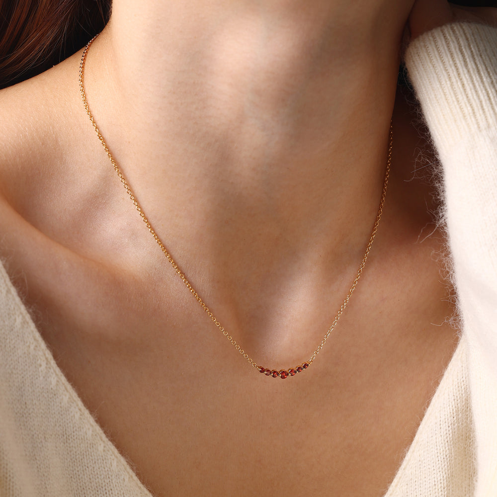 Birthstone Arc Necklace - Gold / January Garnet / 16" + 2"