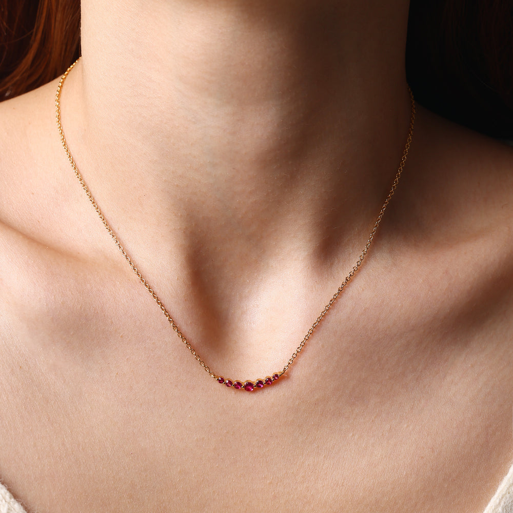 Birthstone Arc Necklace - Gold / July Ruby / 16" + 2"