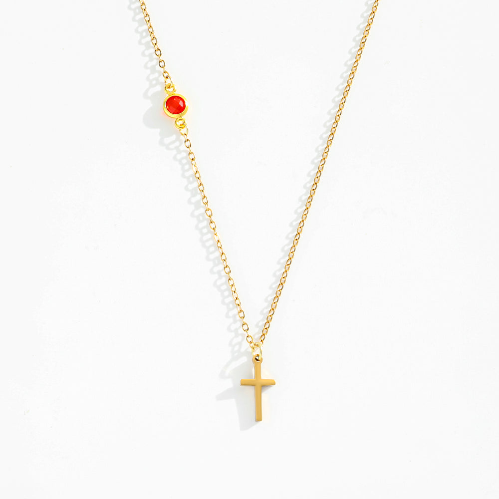 Birthstone Cross Necklace - Gold / 3 / 16" + 2"