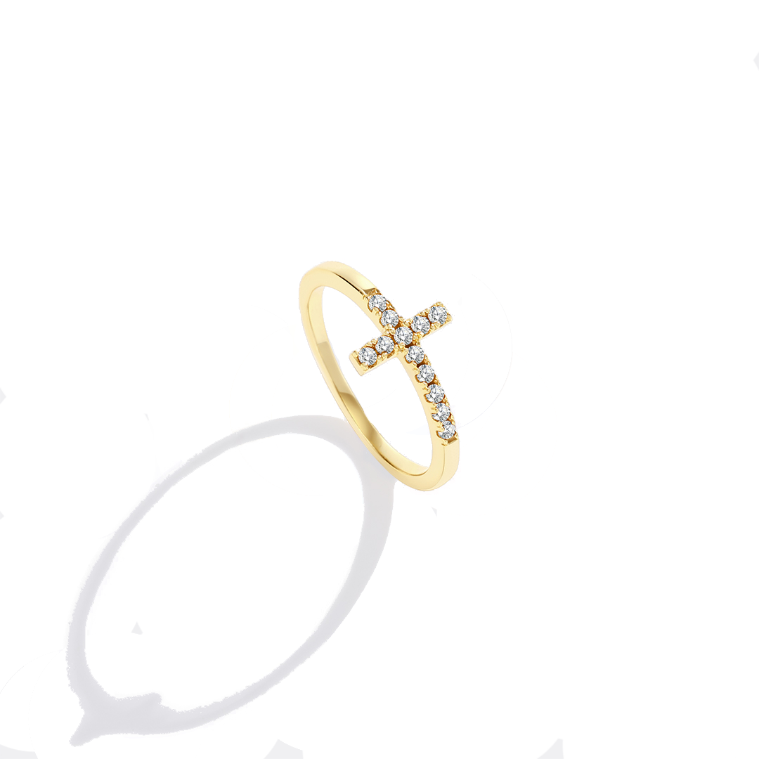 Gold ring with small diamonds on a white background