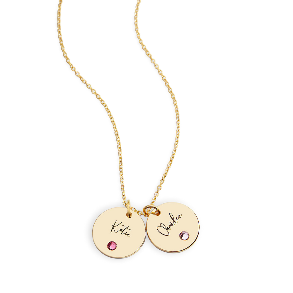 Birthstone Disc Name Necklace - Gold / 1