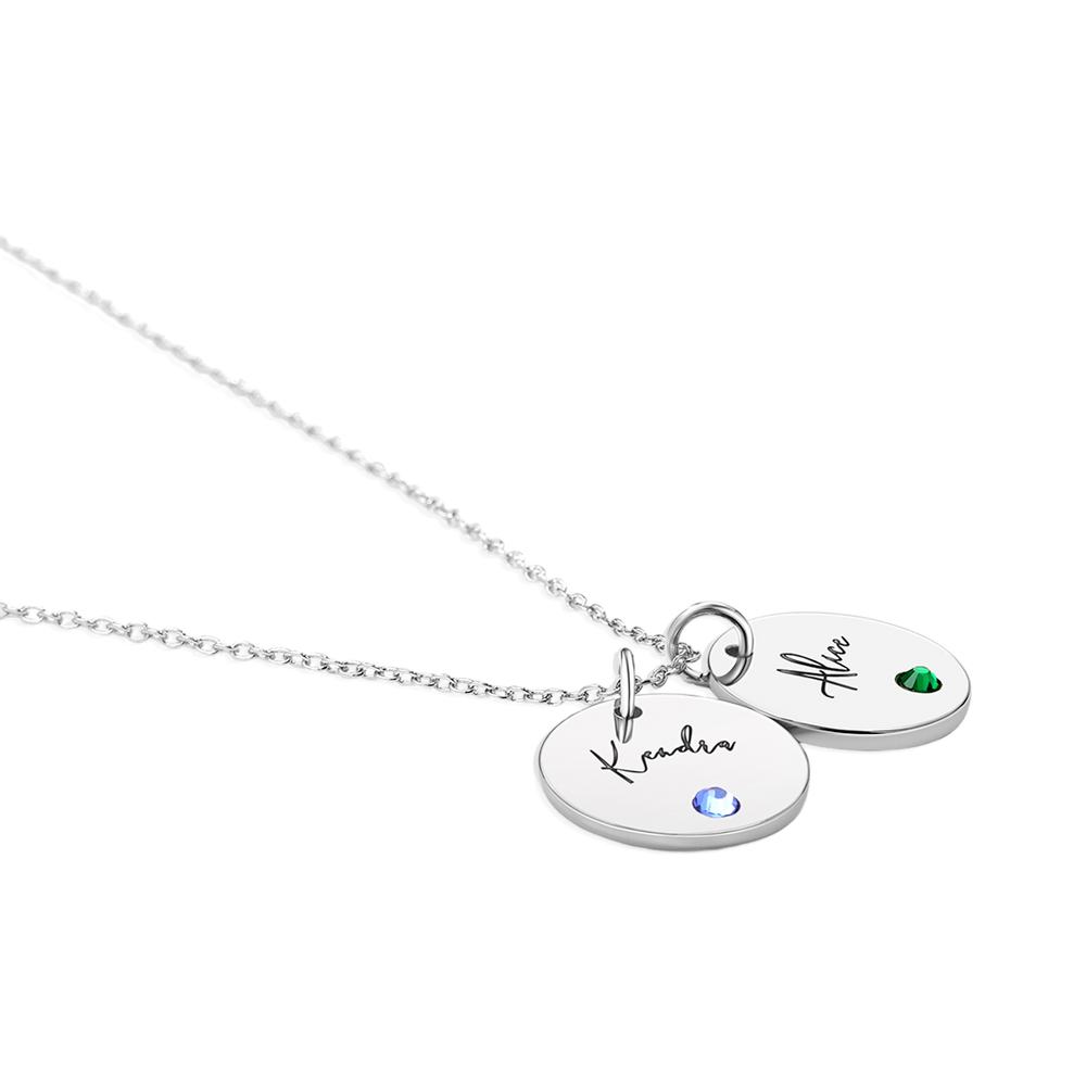 Birthstone Disc Name Necklace - Silver / 3