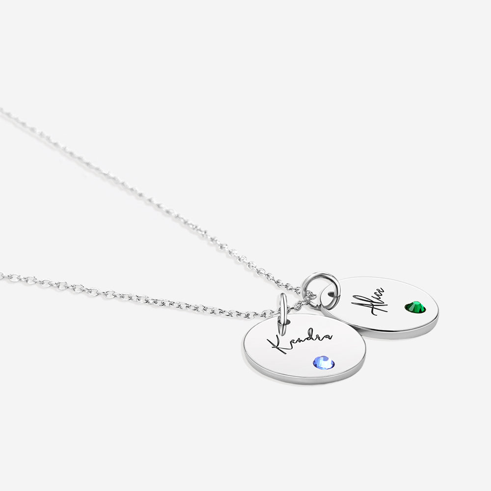 Birthstone Disc Name Necklace - 925 Sterling Silver / 1