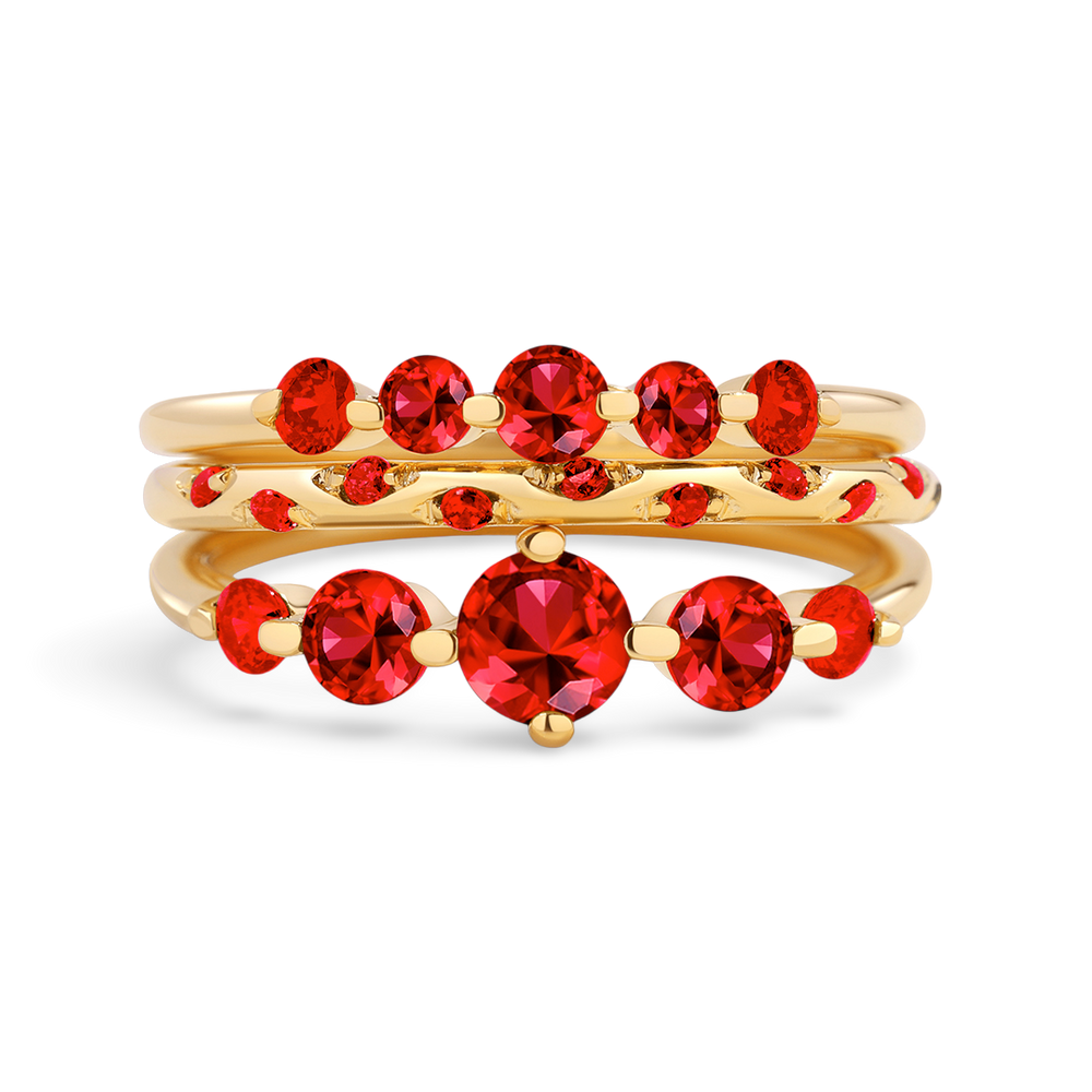 Birthstone Stacking Ring Set - January Garnet / 5