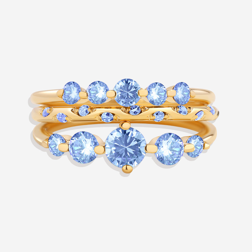 Birthstone Stacking Ring Set - March Aquamarine / 6
