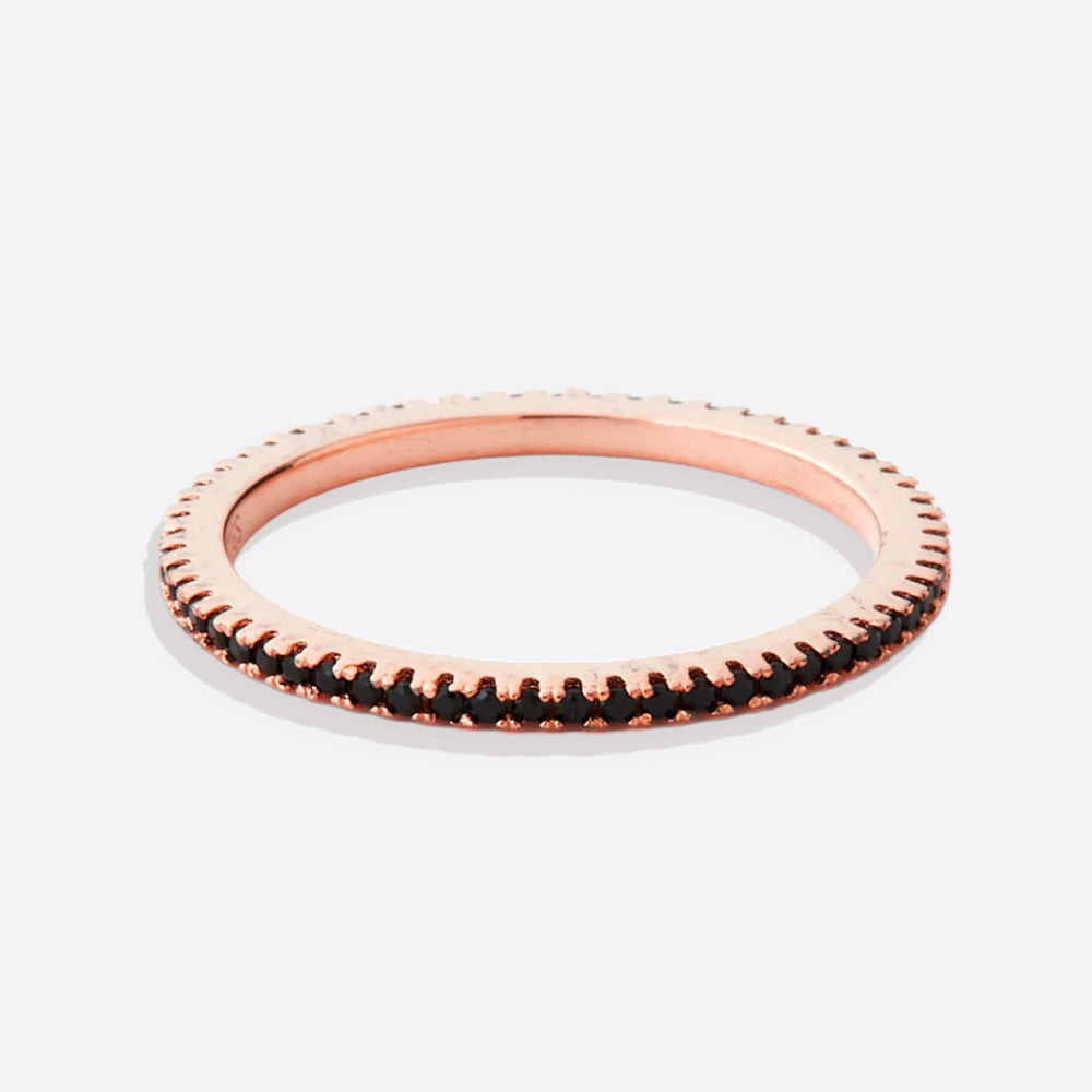 Black Diamond Eternity Stacking Ring - 18k Rose Gold over Sterling Silver / 10