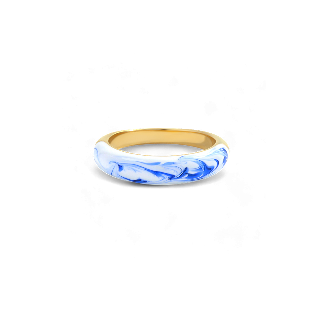 Blue Porcelain Dome Ring Mint & Lily