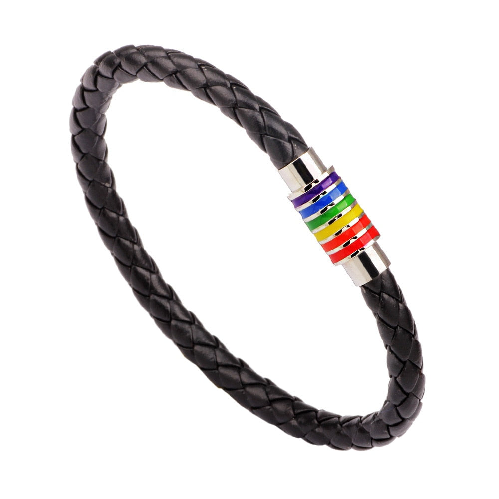 Braided Leather Rainbow Bracelet - Black