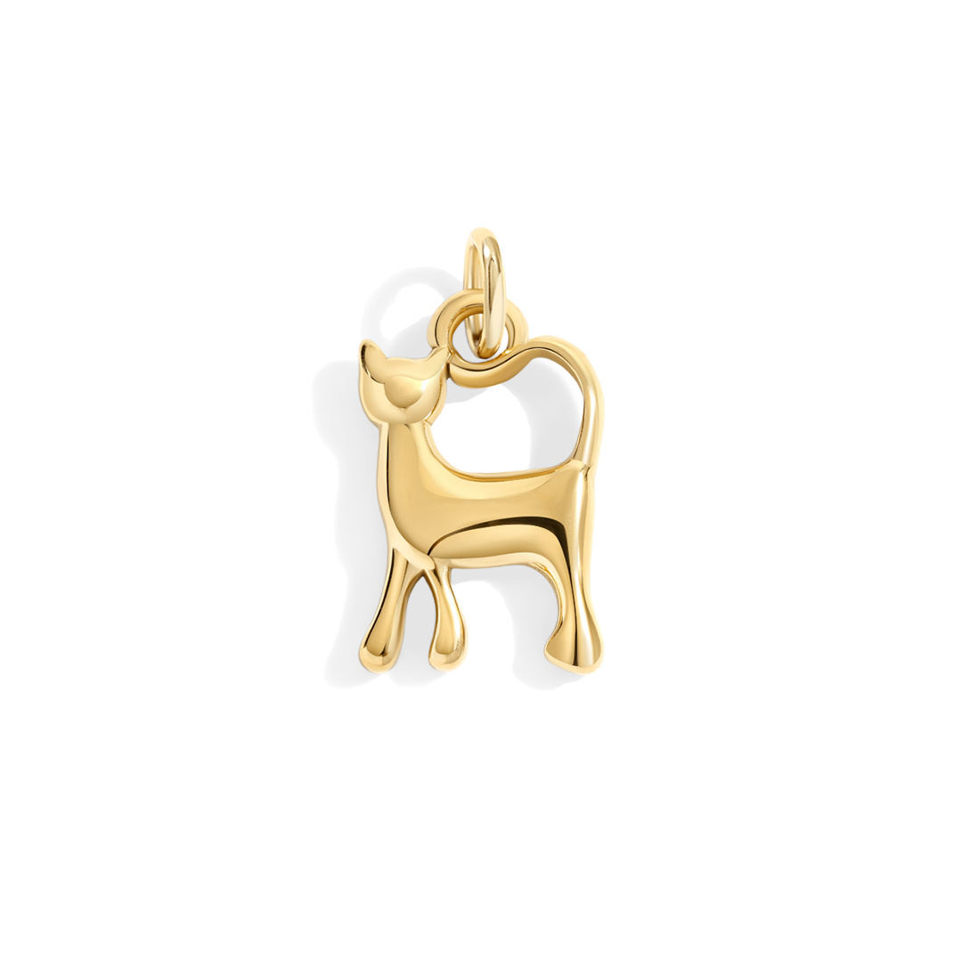 Gold cat-shaped pendant on a white background