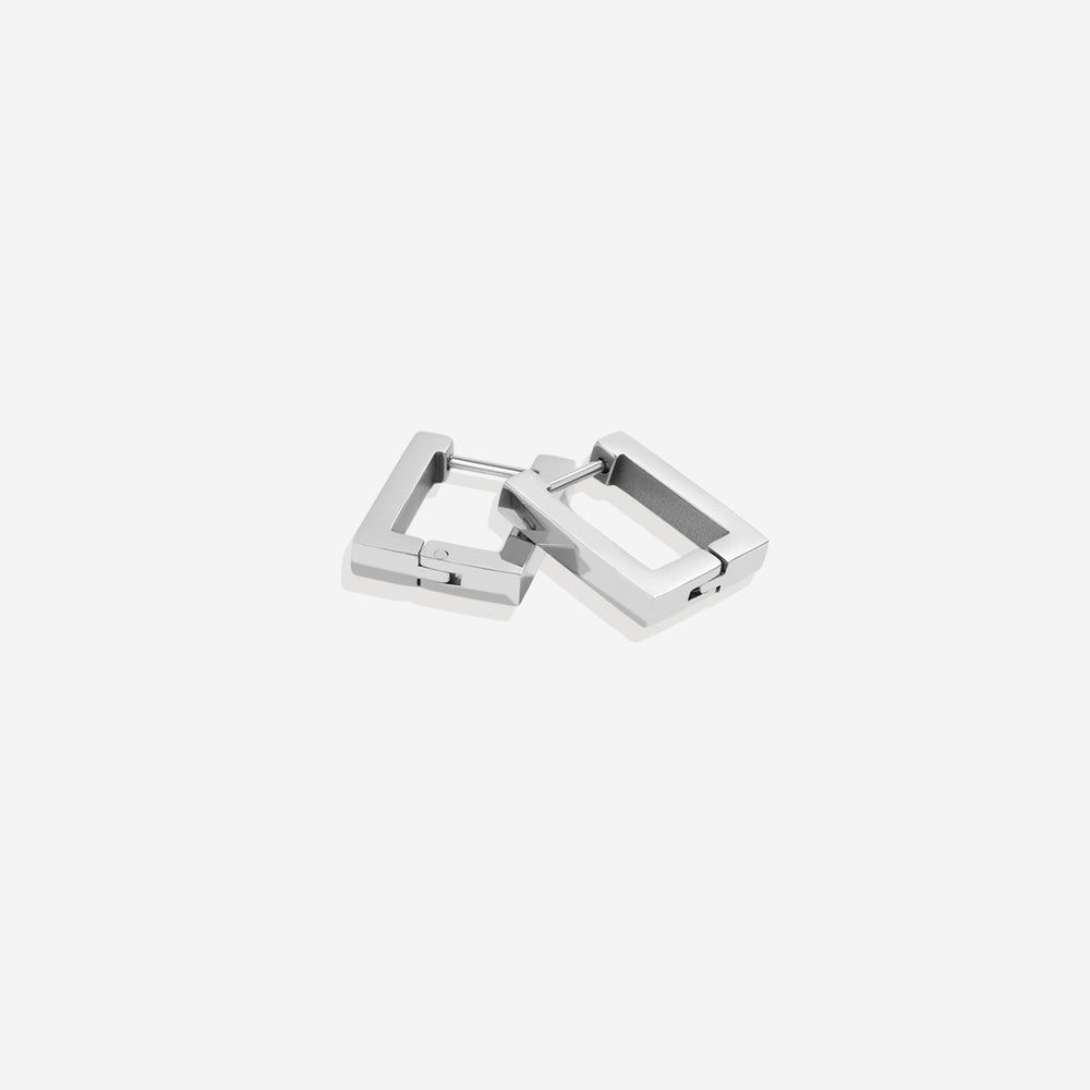 Chunky Square Huggie Earrings - Silver